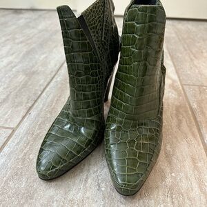 Green Crocodile-Embossed Ankle Boots